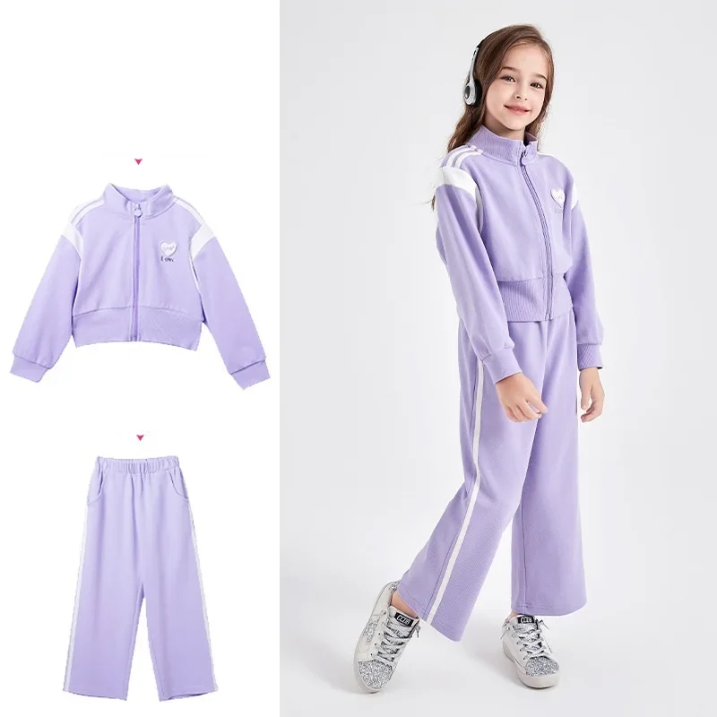 

Girls Cotton Contrast Striped Zip Crop Workout Sweatshirt Jacket+Sweatpant School Kids Tracksuit Child Outfit Jogger Set 5-16Yrs