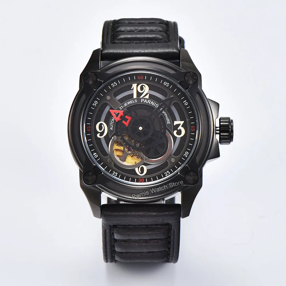 Parnis 44mm esqueleto hombres reloj de pulsera relojes mecánicos Japón Miyota82S5 mecánico militar piloto reloj oro rosa negro plata