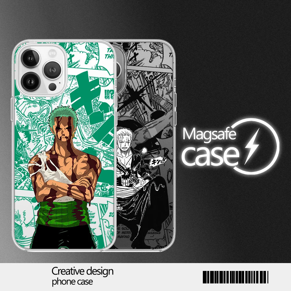 BiliBili Roronoa Zoro Anime Phone Case for iPhone 12 11 13 14 15 16 Max Pro Plus Magsafe Magnetic Wireless Cover