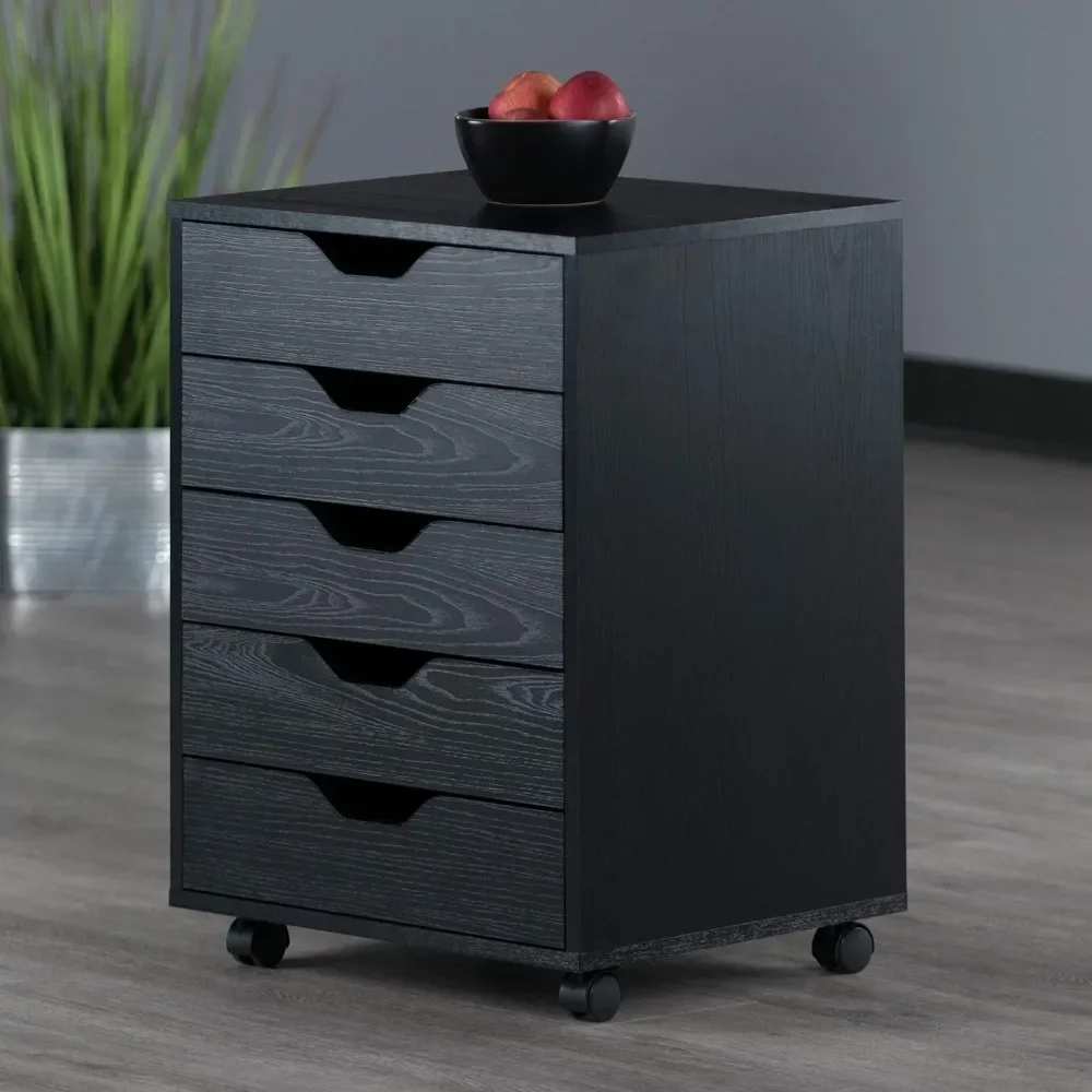 Vanity Desk Composite Wood Cabinet, Storage Organization,5 drawer,Black Dressers For Bedroom