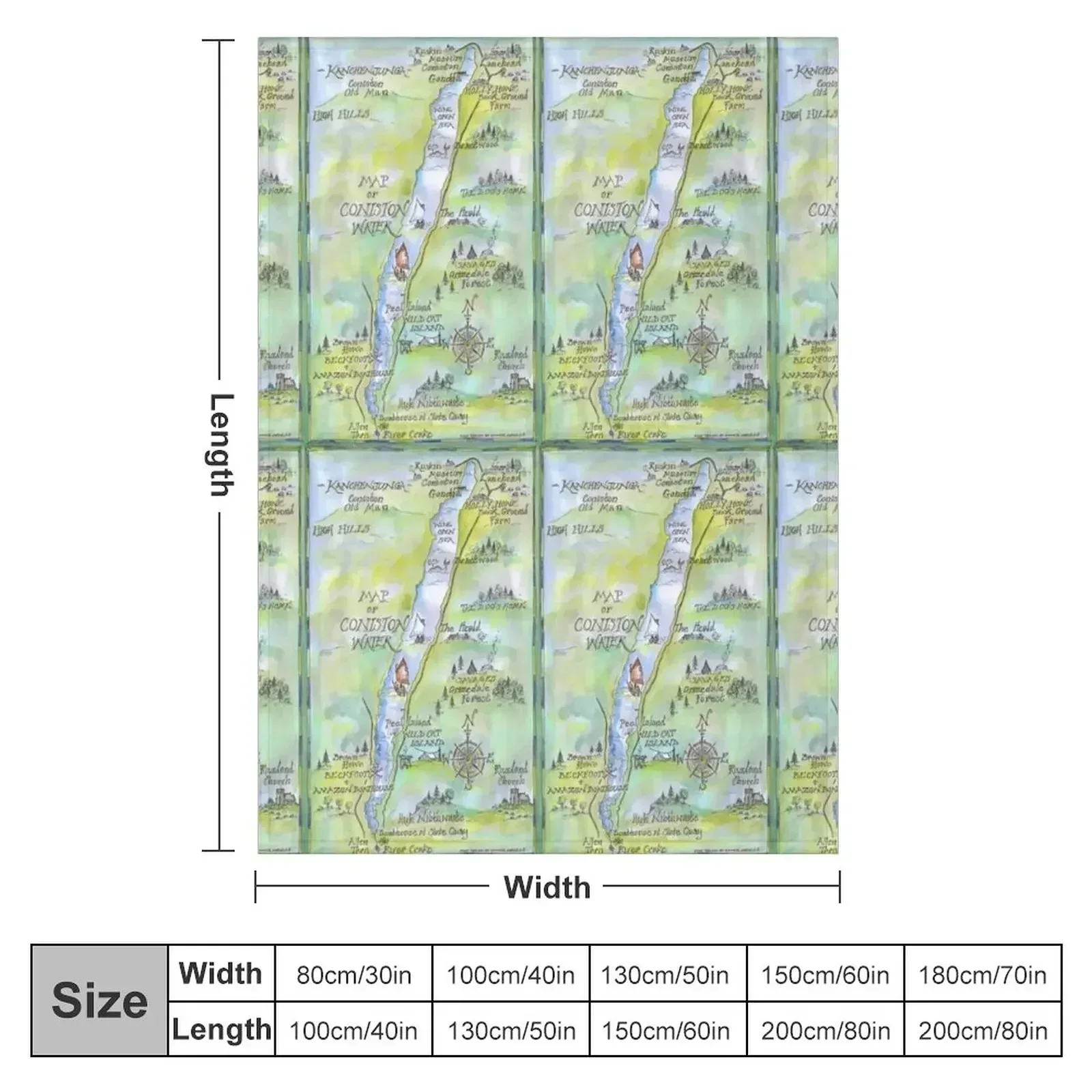 Swallows and Amazons map of Coniston Water - Throw Blanket Beautifuls Vintage Furrys Soft Beds Blankets