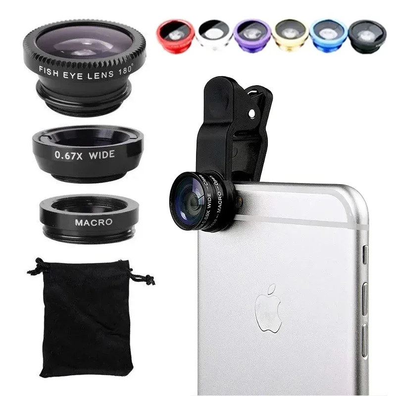 3 in1 Fisheye Phone Lens 0.67X Wide Angle Zoom Fish Eye Macro Lenses Camera Kits With Clip Lens Kits On The Phone for Smartphone