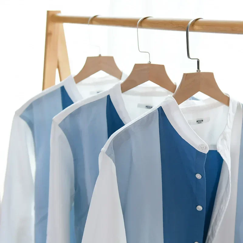 

Японская свежая полосатая рубашка, мужская уличная модная повседневная рубашка с рукавом три четверти, новые рубашки из чистого хлопка, удобный мужской топ