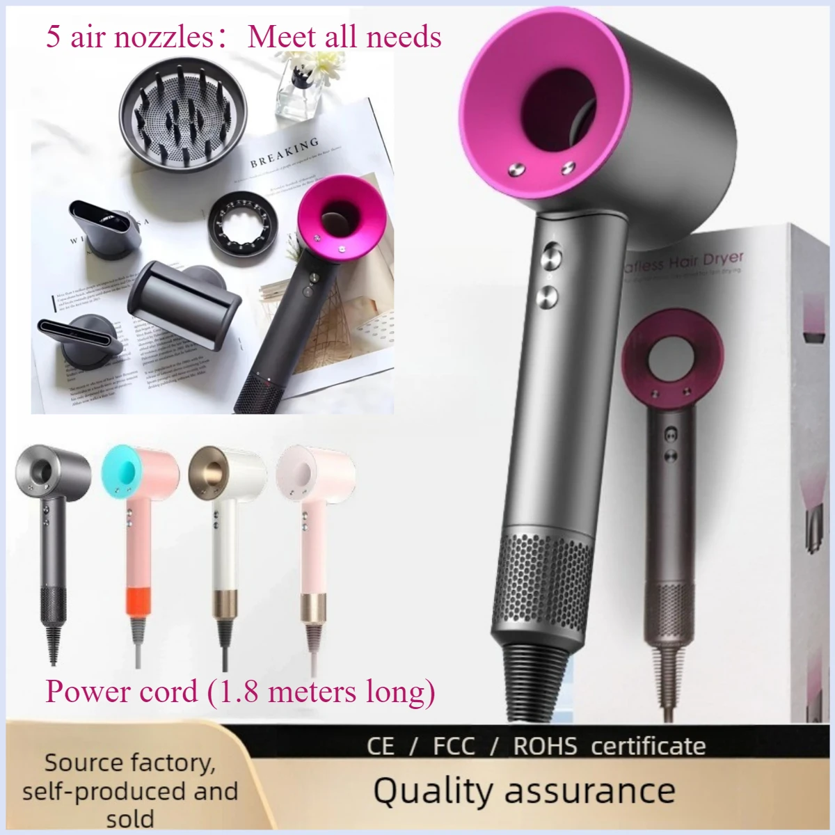 

Профессиональный фен 1,8 м, высокая мощность, 5 насадок, отрицательные ионы, быстрая сушка, постоянная температура, не повреждает волосы, оптом