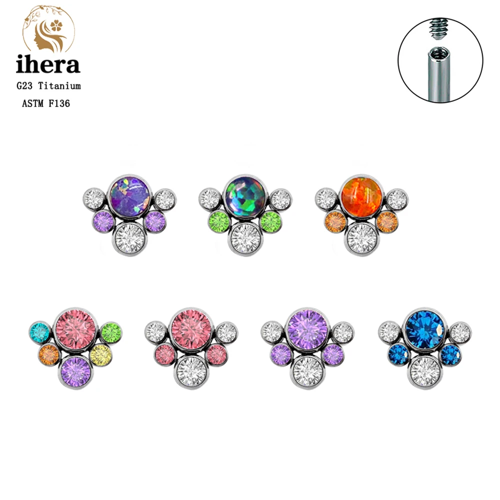 G23 Titanium Stud Earrings 16G ASTM F136 Inlaid Multicolor Opal Labret Lip Studs Ear Tragus Cartilage Piercing Body Jewelry
