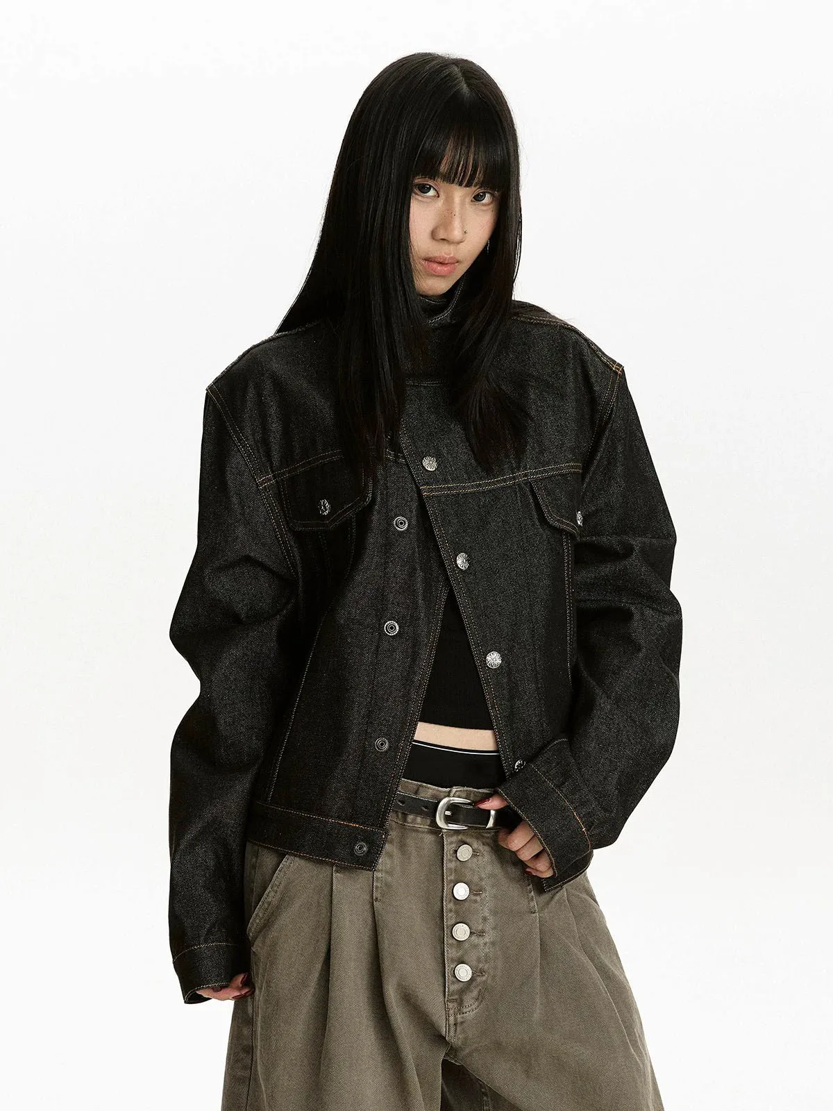 American Style Trend Stand Collar Denim Jackets Women Autumn Loose Versatile Retro Long Sleeve Outerwear High Street Casual Coat