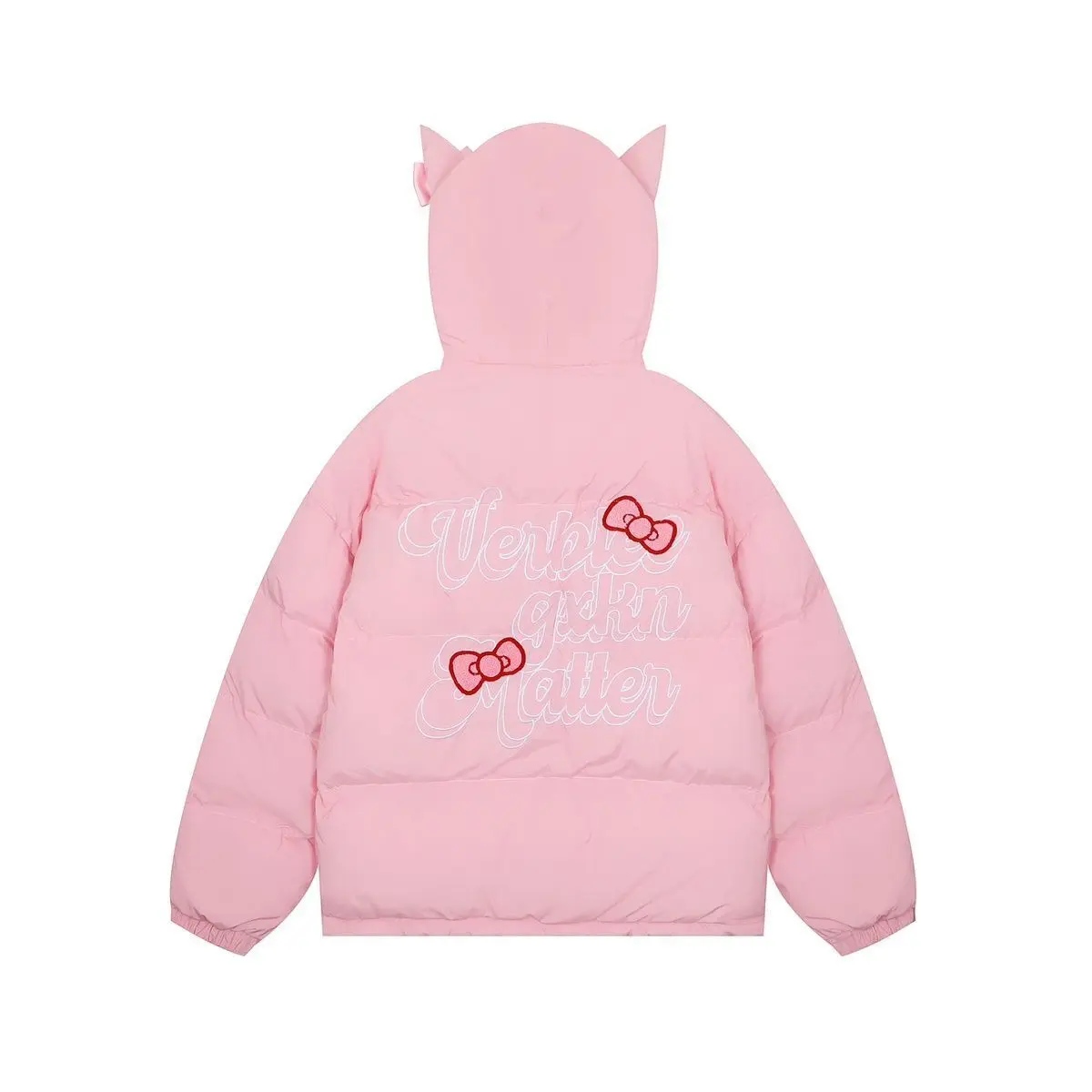 American Hello Kitty Cute Cartoon Embroidered Hooded Down Coat Y2k Sweet Zipper Cotton Jacket Women\'s Casual Versatile Clothes