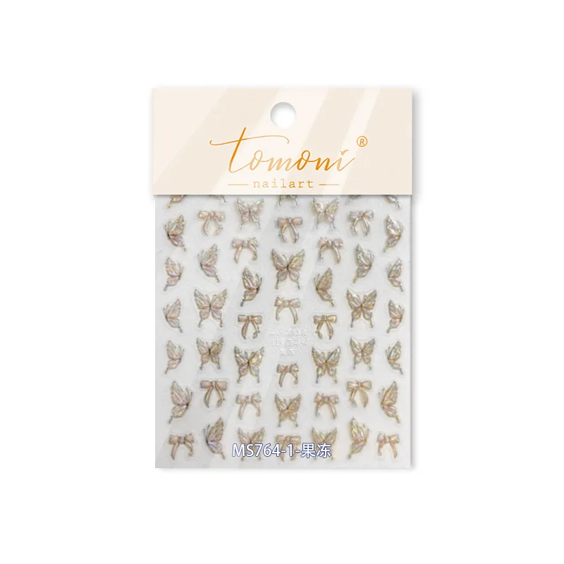 Pegatinas de mariposa 5D para uñas, pegatinas de mariposa de gelatina brillante para decoración de uñas, calcomanías deslizantes autoadhesivas DIY, piezas de manicura