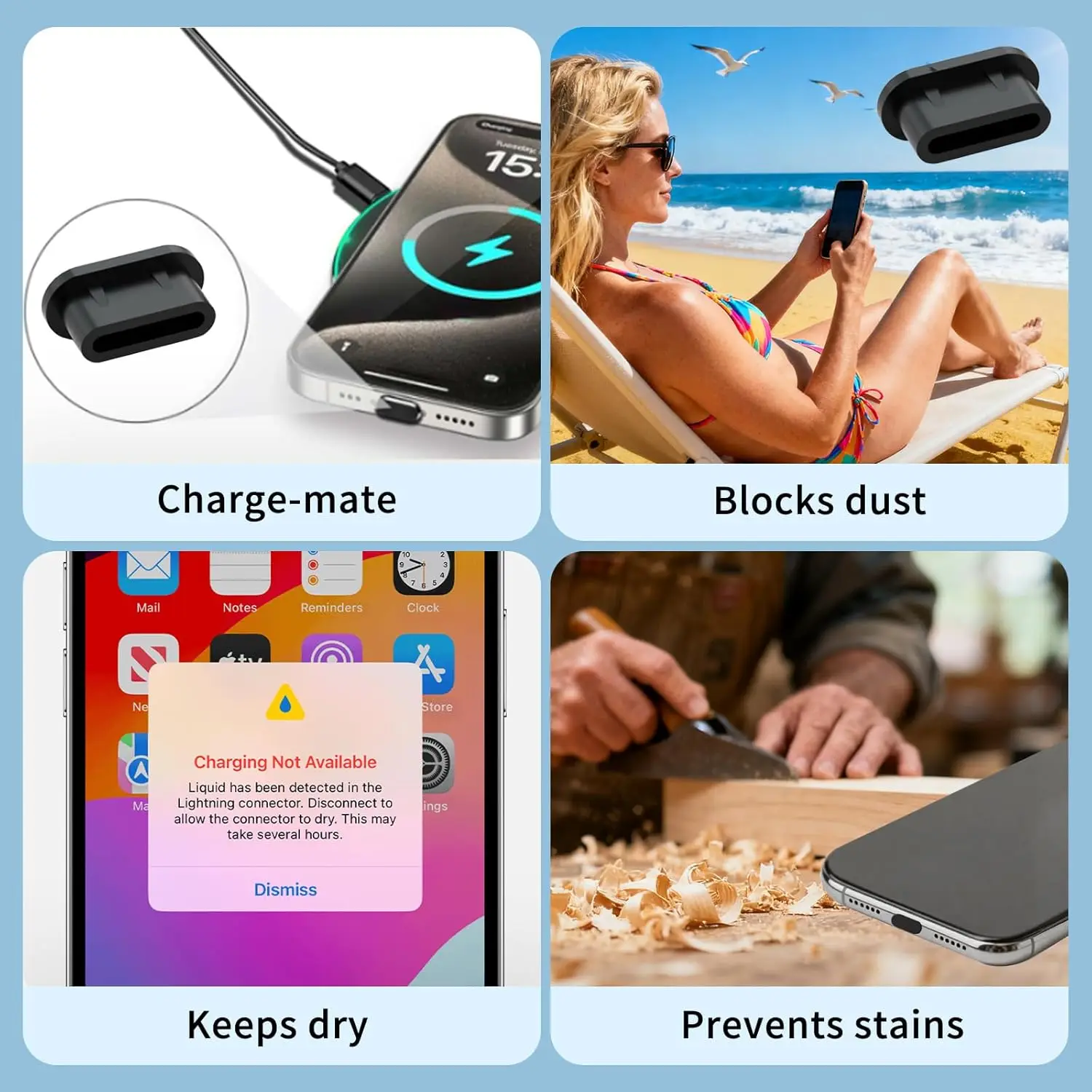 غطاء غبار مكبر الصوت العالمي مع ملاقط لنظام iOS/Type-C/Micro غطاء توصيل منفذ شحن من السيليكون لهاتف IPhone 17 Pro Max #6