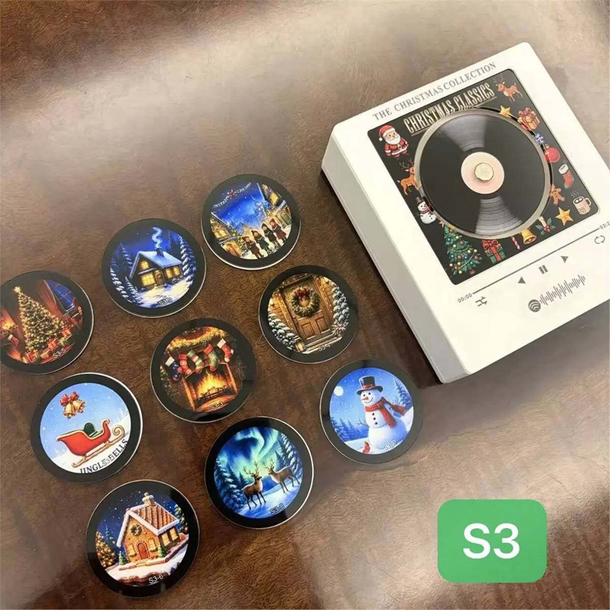 Xmas Magnetic Music Fridge Magnet Touch to Play Vinyl Record Player Fridge Magnet Christmas Night Light Built-in LED