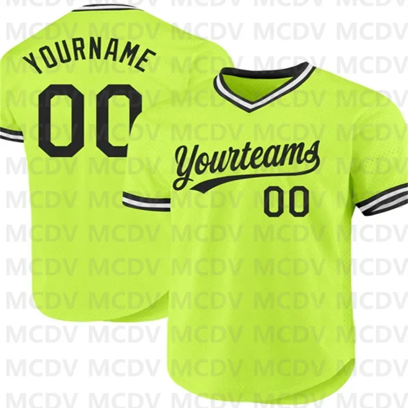 

Custom Neon Green Black-Gold Authentic Throwback Baseball Jersey Tee Shirts Unisex Top streetwear