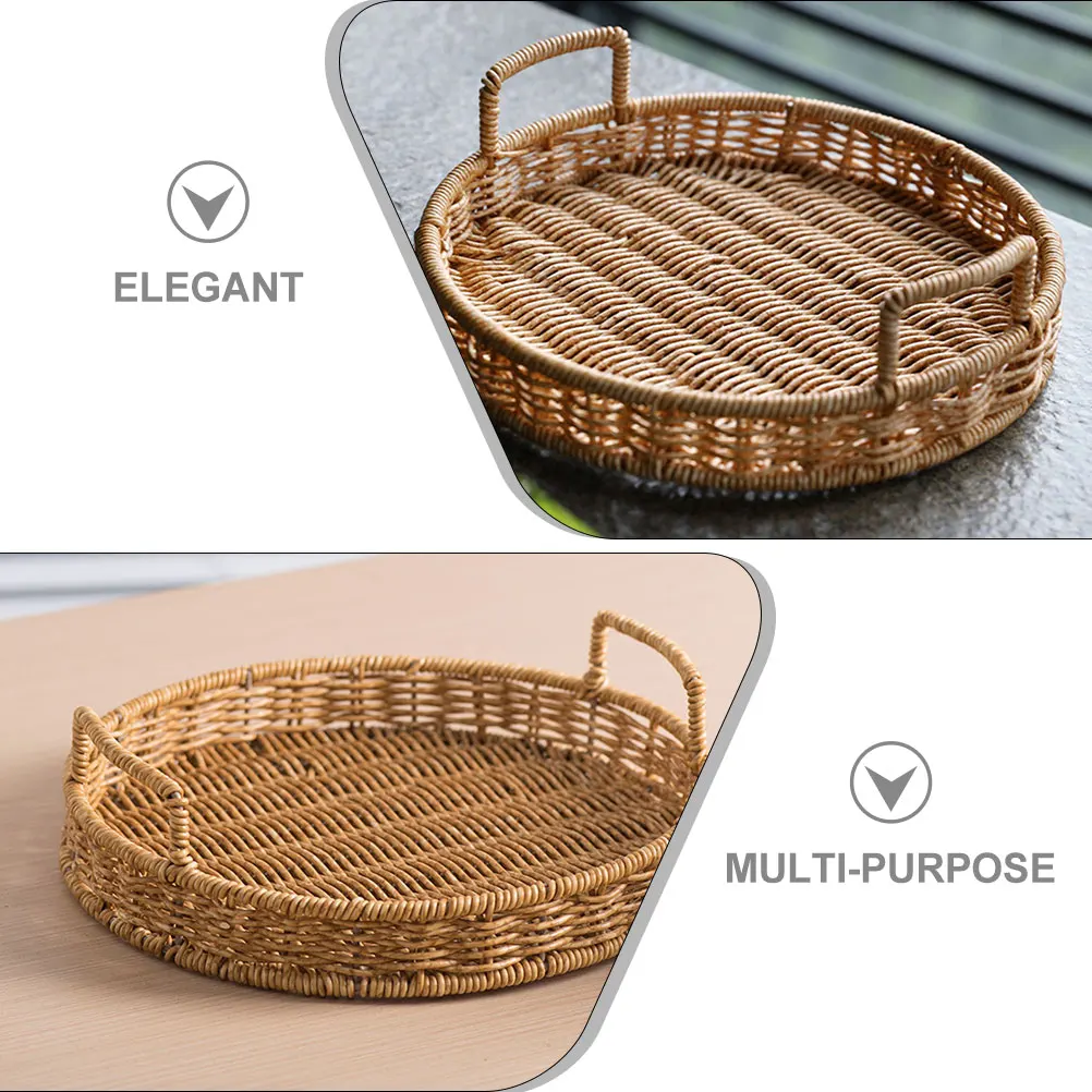 

Woven Bread Basket Round Large Capacity Kitchen Food Serving Holder Storage Baskets Fruit Snacks Organizer Tray Rattan Style