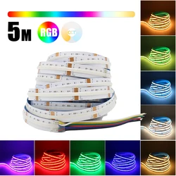 LED Strip Light para decoração do quarto, RGBCCT, COB, fita Dotless, lâmpada de fita, FCOB flexível, DC 24V, 480 LEDs por m, 5m