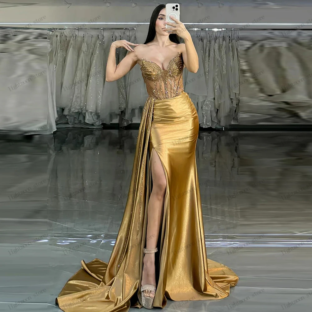 Gorgeous Evening Dresses Glamorous Prom Dress Beading Applique Sexy High Slit Sleeveless Robes Vestidos De Gala Customized 2026