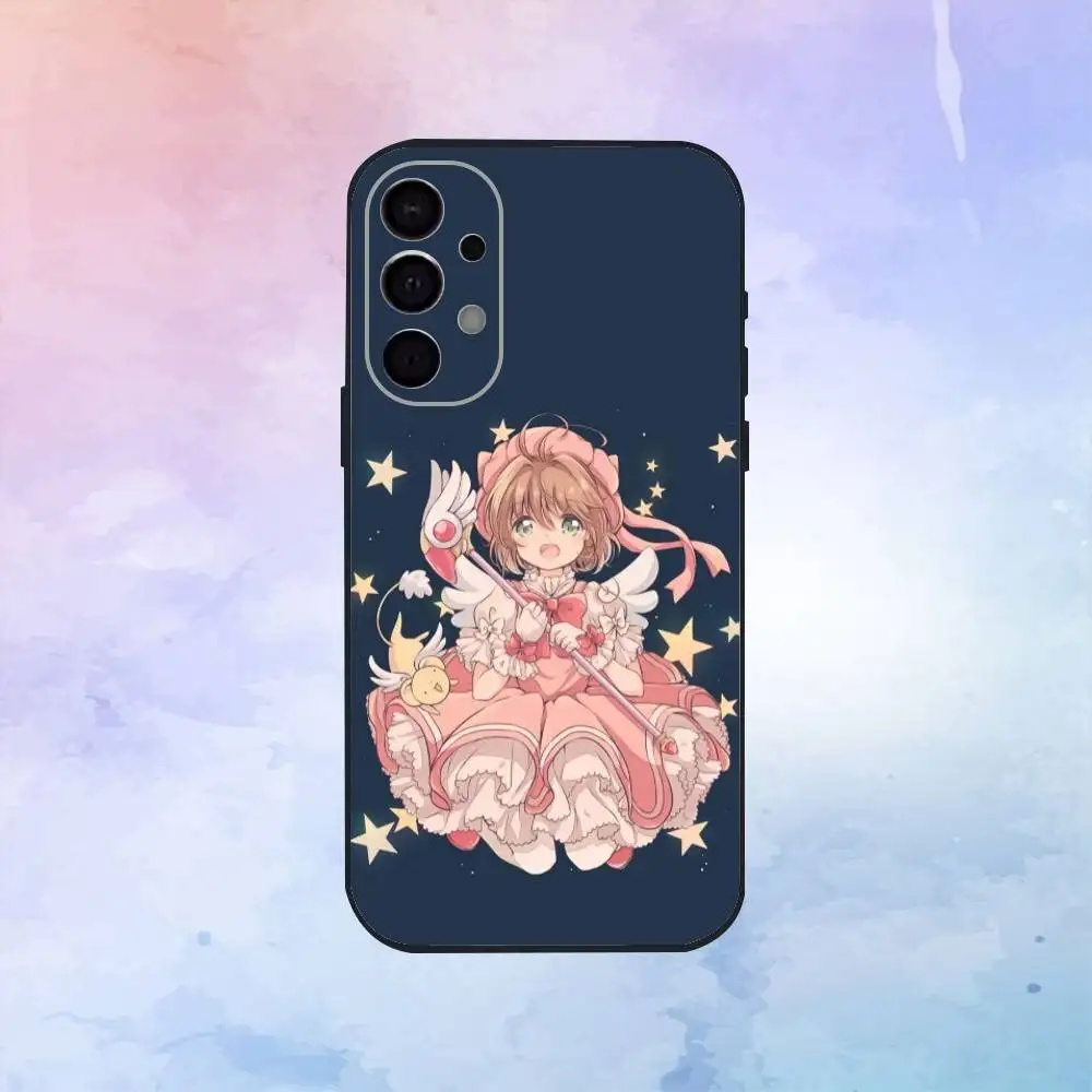Cartão dos desenhos animados c-captor s-sakura caso de telefone para samsung s25, s24, s23, s22, silicone macio preto cover3g