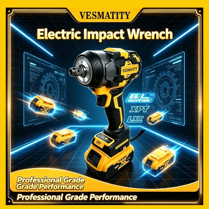 Vesmatity Electric Screwdriver 500N.m High Torque Impact Drill Power Tool for Dewalt 18V 20V Battery Pro Max Unit Plus