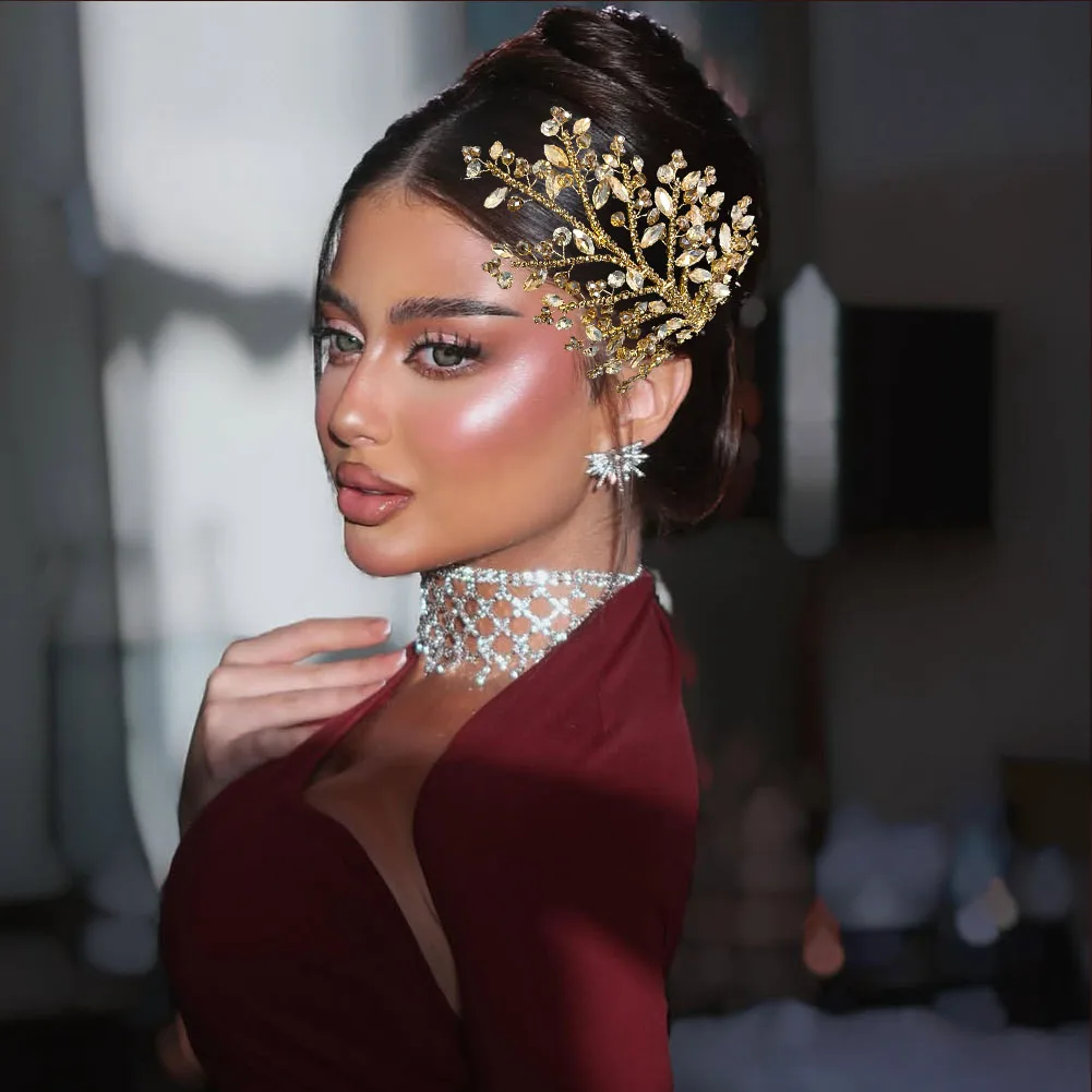 

DZ277 Champagne Rhinestone Bride Headband Wedding Shiny Hair Accessories Holiday Jewelry Gifts Party Headpiece Ballroom Tiara