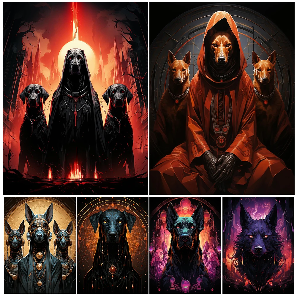 

Hell Demon Hound Abstract Wall Art Canvas Painting Mysterious Demonic Creature Gothic Art Poster Print Home Decoration Unframed