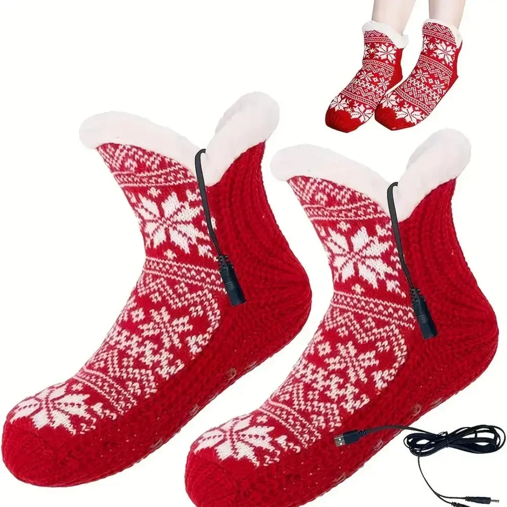 

For Women USB Heated Floor Socks Winter Warm Foot Warmer with Soft Knitted Material and Anti Slip Sole for Home