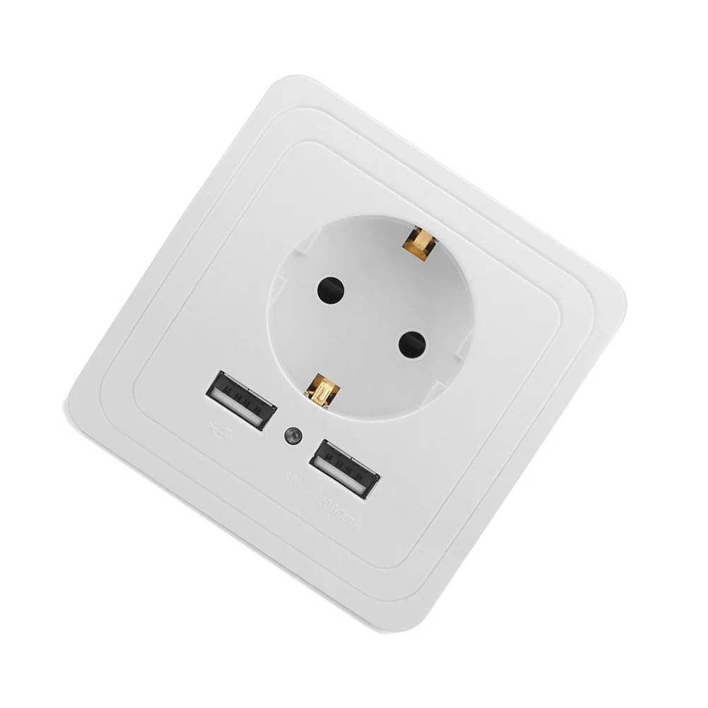 Wandmontage USB-stopcontact 2 USB-oplaadpoorten Brandwerend stopcontact Eu-aansluiting Gemakkelijk te installeren voor thuiskantoor Commercieel