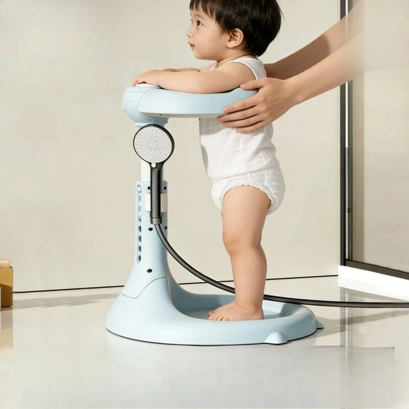 Baby Shower Stand, Foldable Toddler Bathing Support, Infant Shower Chair with Handle for Safe Standing Bath