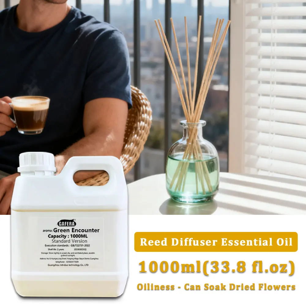 GAFERA 1000ml (33.8 fl.oz) Green Encounter Flameless Aromatherapy Essential Oils - Hotel Reed Diffuser Oil, Large Bottle Perfume