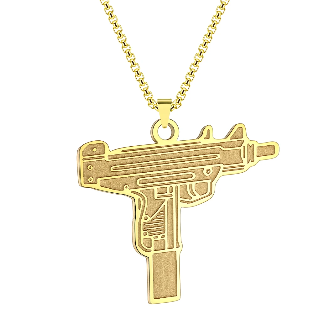 Kinitial Laser Carved Exquisite Fashion Stainless Steel Necklace Uzi Gun Street Gangster Necklace Birthday Commemorative Gift