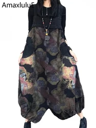 Max LuLu-Jeans gótico de grandes dimensões feminino, macacão vintage solto, flores estampadas, calça harém casual, moda feminina, primavera, novo, 2024