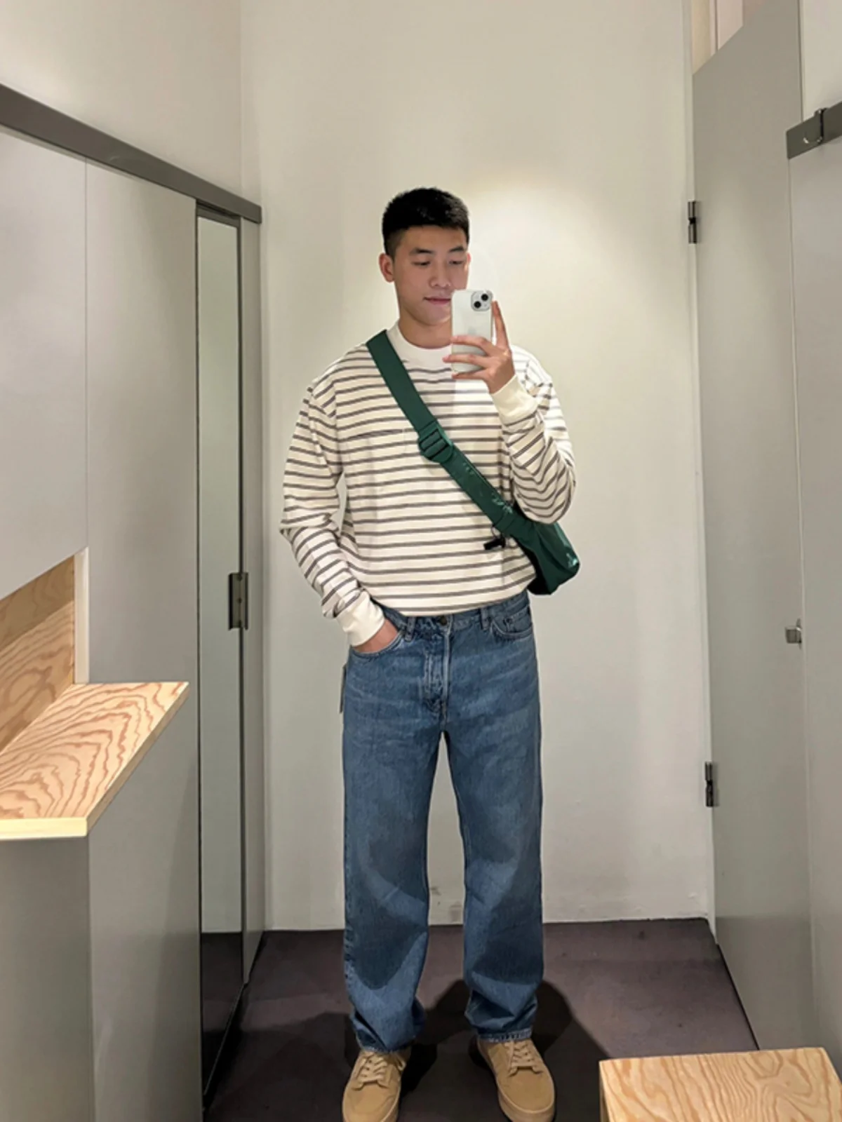 

Straight Leg Men's Jeans Trendy American Brand Handsome Bell Bottoms Long Pants Slimming Effect Casual Cotton Denim Jeans