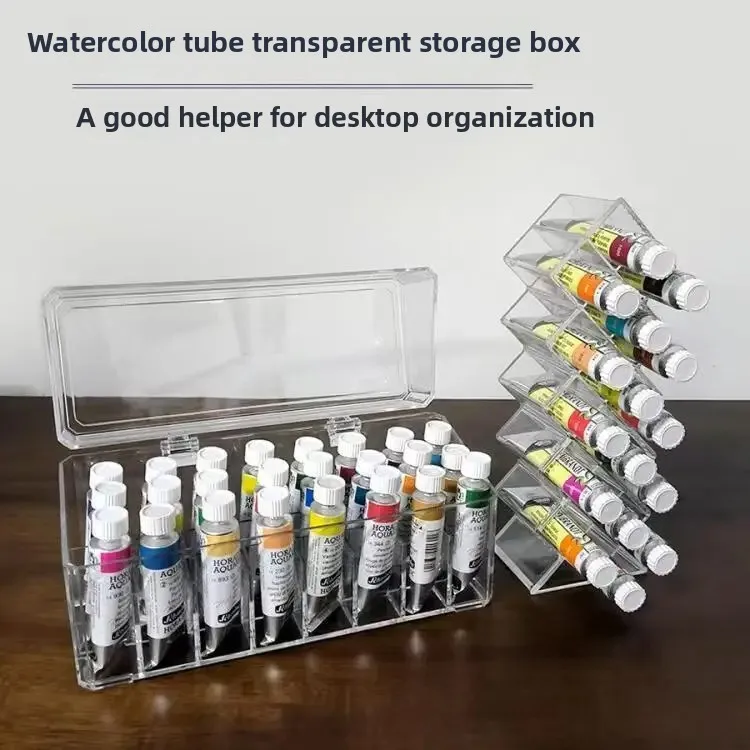 Acrylic Paint Color Organizer Box Transparent Display Stand for Art Studio Watercolor Tube Storage Container Jewelry Accessories