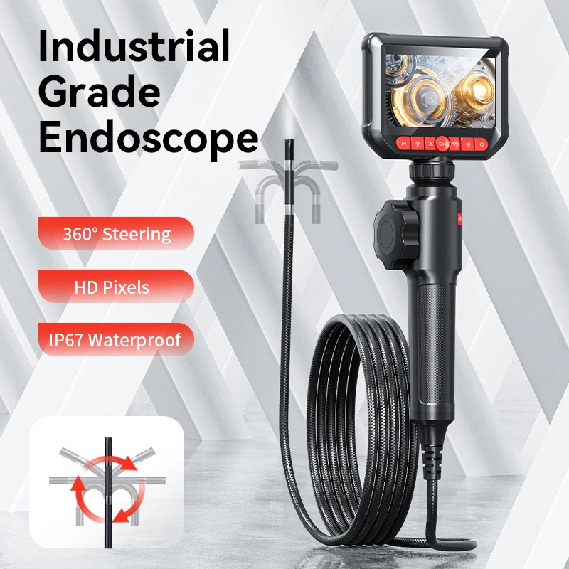 Borescope Auto Repair Inspection Tool HD Screen 360 Degree Rotating Lens IP67 Waterproof Industrial Flaw Detection