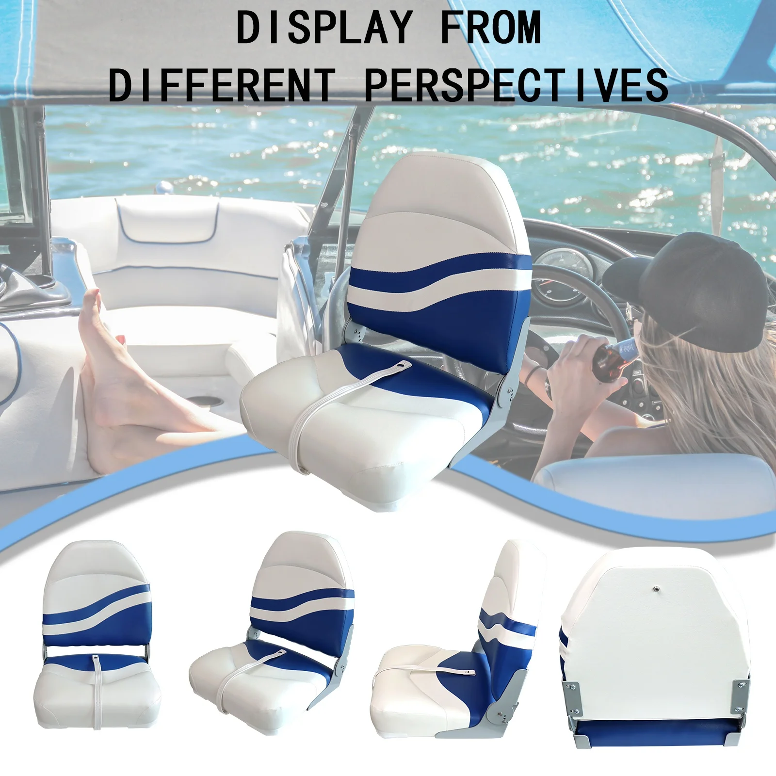 

High Back Folding Boat Seat Accessories Classic Marine chairs for Bass Boat Pontoon Fishing