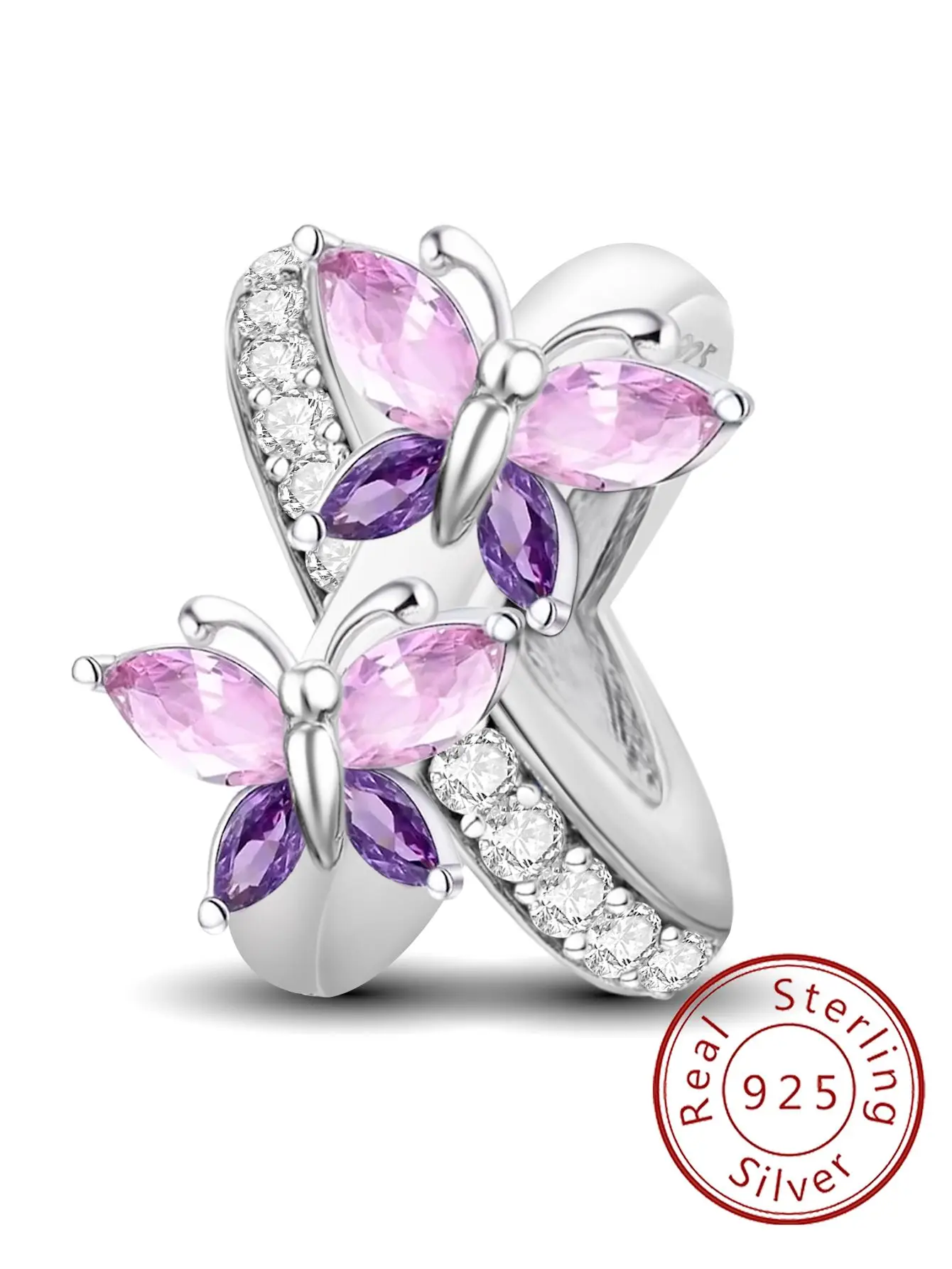 

925 Sterling Silver Butterfly Zircon Love Heart Pendant Charms Beads Fit Diy Bracelet Bangle Making Gift of High Quality Jewelry