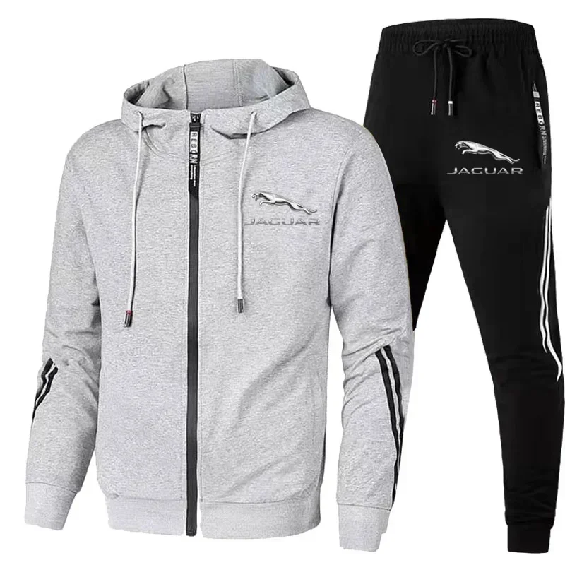 Roupa esportiva com estampa de logotipo Jaguar Auto masculino, calça com capuz, roupa de ginástica, conjunto de 2 peças, 2023