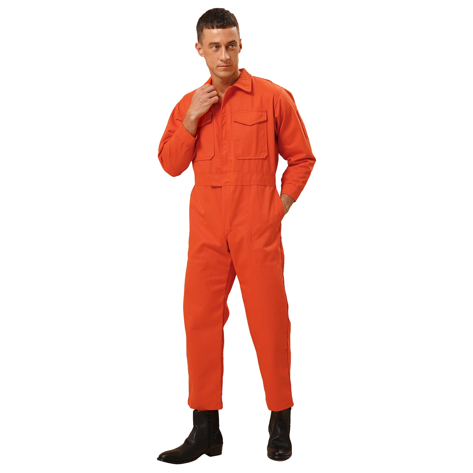 

Mens Zip-Front Coverall Flame Work Coverall Jumpsuit Long Sleeve Resistant Multiple Pockets for Routine Work Halloween Cosplay