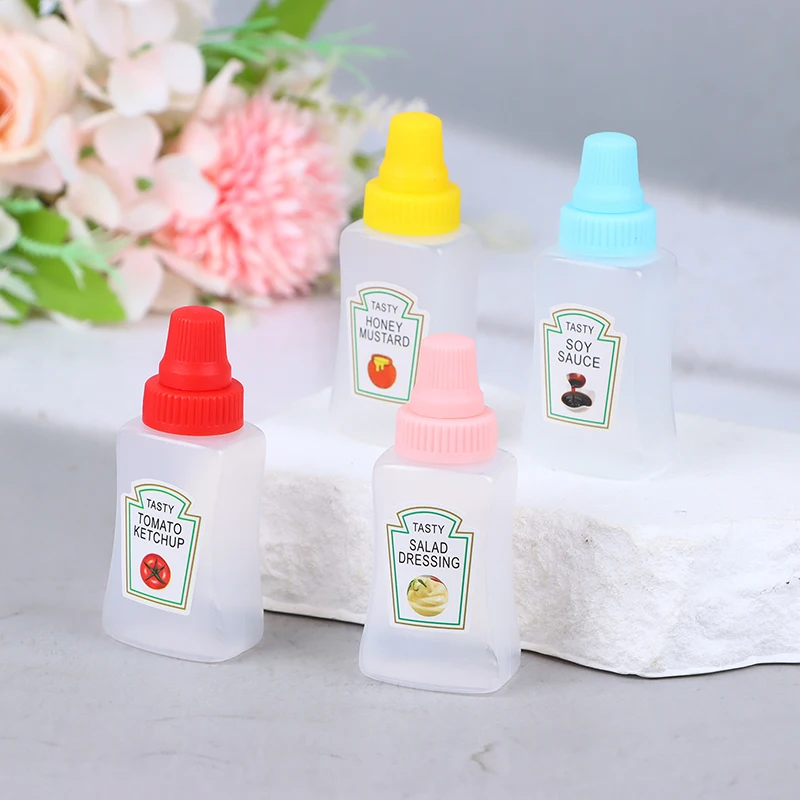 4Pcs/Set Mini Seasoning Sauce Bottle Portable Tomato Ketchup Bottle Salad Dressing Container Pot Outdoor Tableware