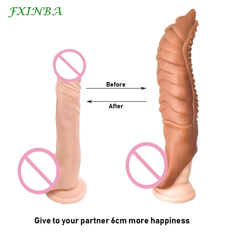 FXINBA 22mm New Penis Extender Sleeve Real Thick Sex Toys For Men Reusable Comdom Delay Large Cock Sleeve Dick Male Enlargers