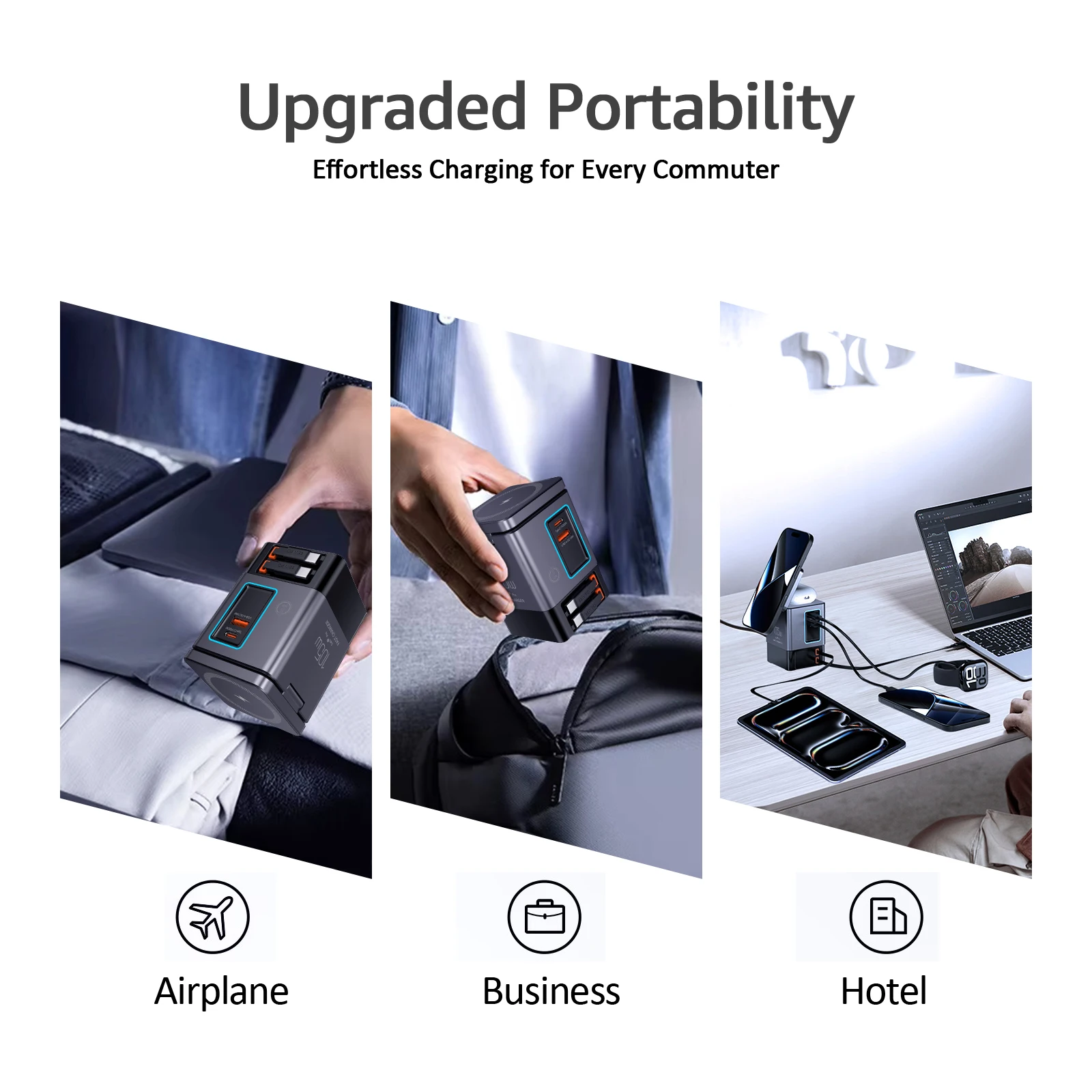 105W Ladestation mit Doppel-65W Einziehbarem Kabel 6-in-1 GaN-Ladegerät für iPhone, AirPods und MacBook – Detail 10