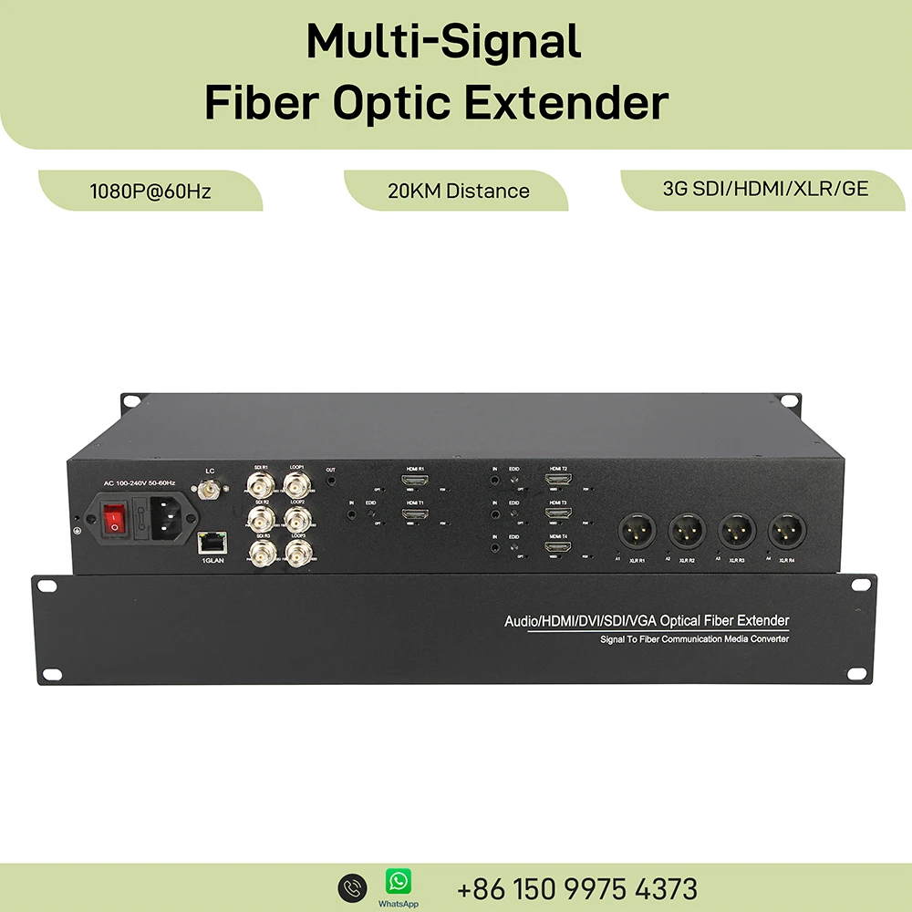 HDMI 3G-SDI Fiber Optic Transmission System 1080p60 XLR Audio Gigabit Ethernet Rack Mount