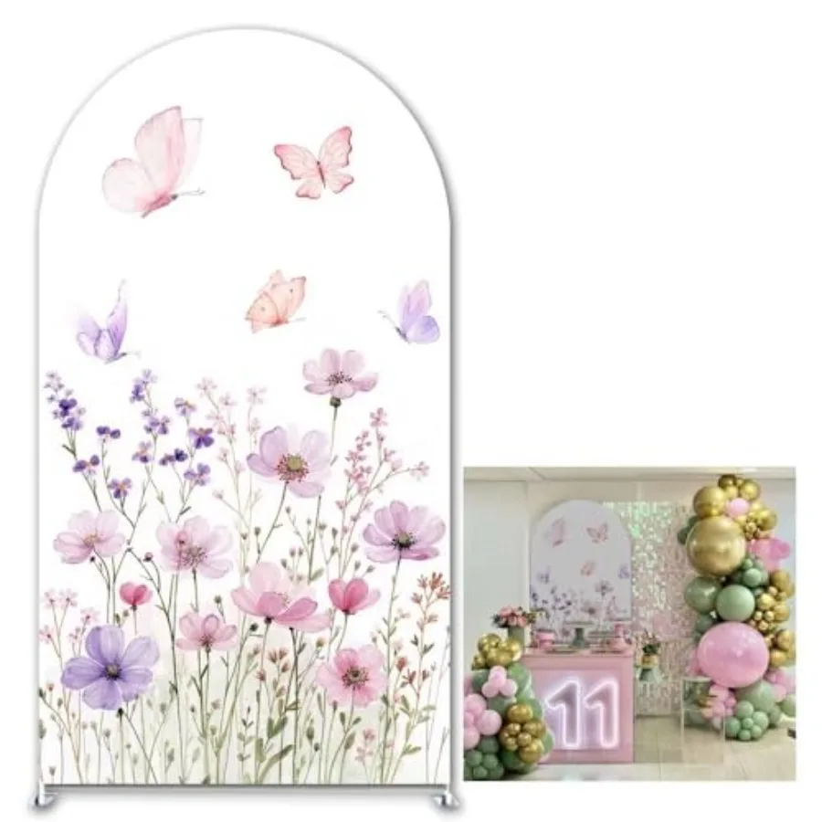 

Фиолетовая бабочка, эластичный арочный фон, чехлы с весенними цветами для девочек, день рождения, детский душ, свадебный душ, товары для вечеринок, нет