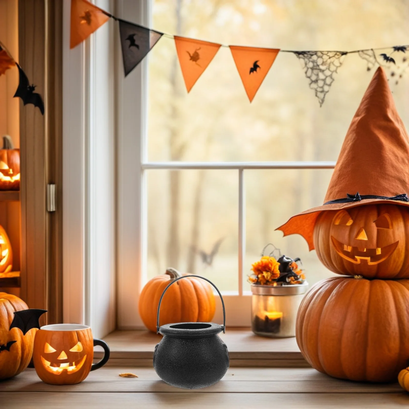 10 قطع من دلاء حلوى الهالوين السوداء الصغيرة، حوامل حلوى مرجل ساحرة مثالية لدلو الهالوين للأطفال