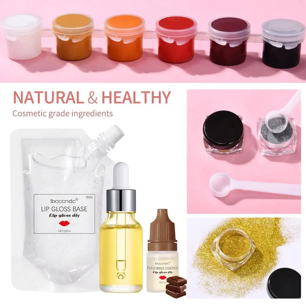 Lip Gloss Set Lip Gloss Base Different Liquid Pigment Glitter Powder Jojoba Oil Flavoring Oil Lip Gloss Tubes Ideal Gift