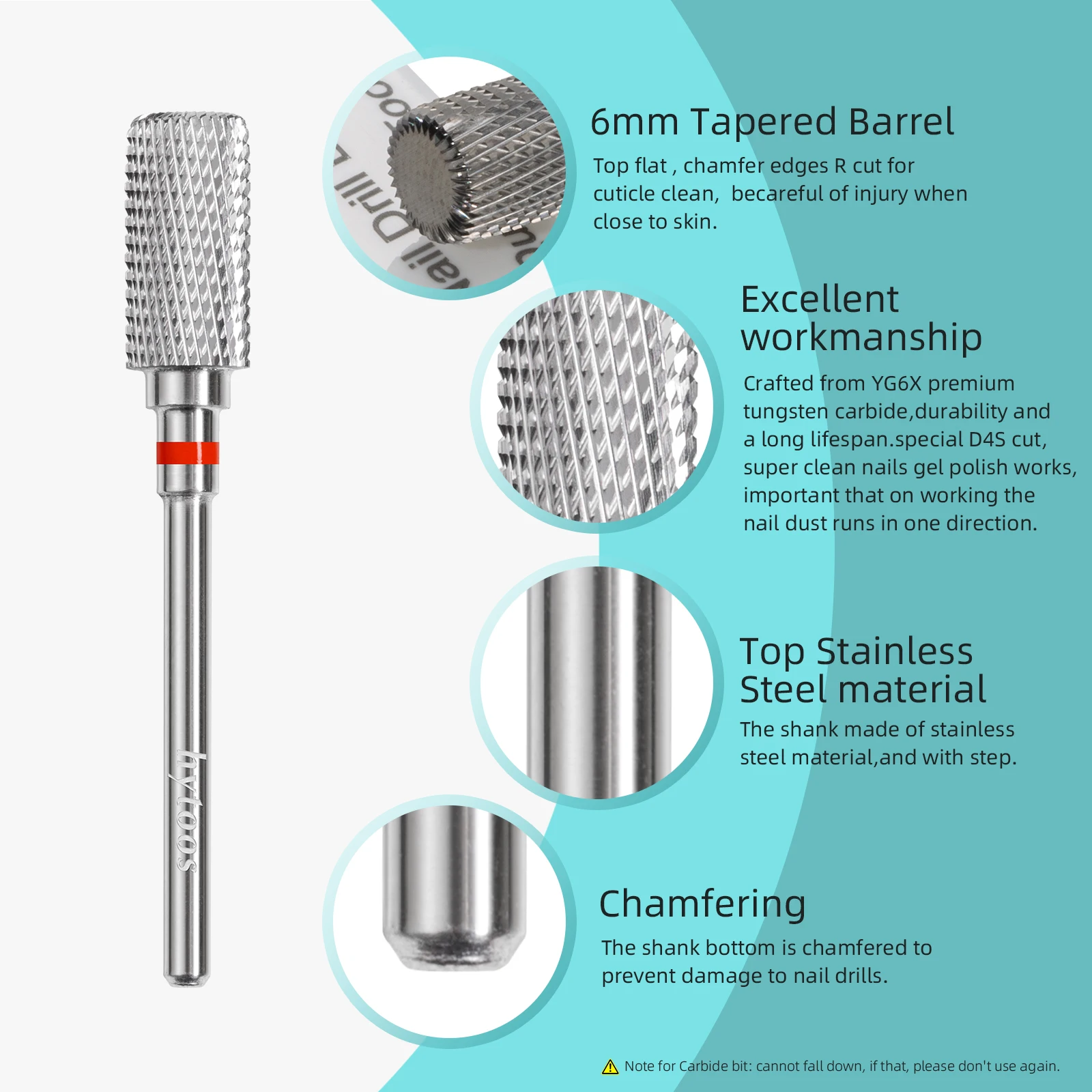 HYTOOS 13mm Barrel Carbide Nail Drill Bits Dust Proof Nail Bit 3/32 Right-handed Electric Manicure Efile Remove Acrylic Gel Tool