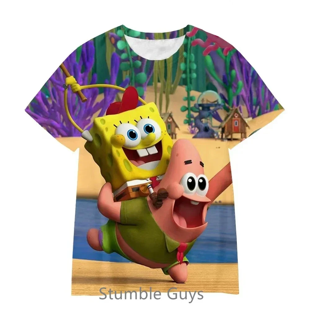 Cartoon SpongeBob T-Shirt Boys Girls Teenager Summer Short Sleeve Tops Fashion Casual Kids Tops Tee Teen Shirt