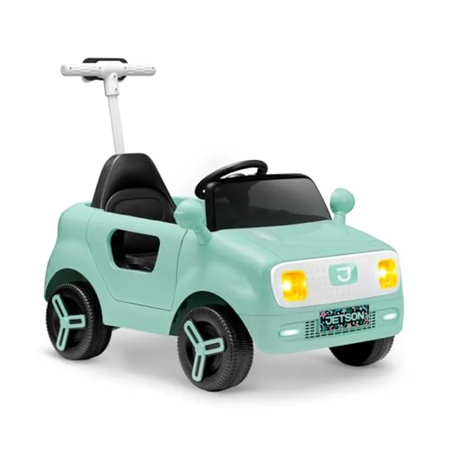 Auto elettrica a spinta per assistenza motoria per bambini, 3 modalità: spinta, trazione o telecomando, velocità massima di 3 mph, cintura di sicurezza, fari, consigli