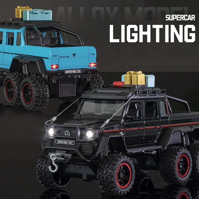 1:24 BENZ G63 6X6 édition aventure alliage modèle de voiture son et lumière retirer jouet pour enfants à collectionner cadeau d'anniversaire