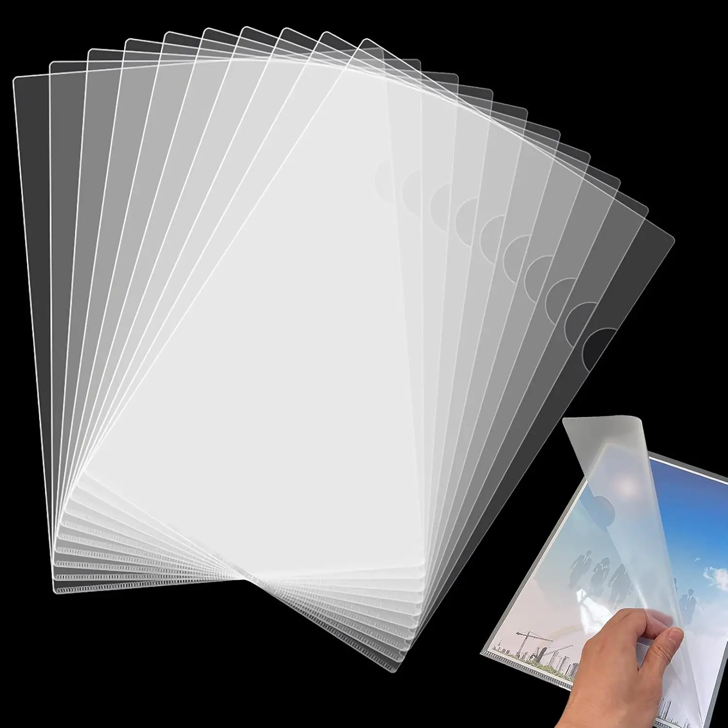 

12pcs Clear Clear Cover Report Folder L-Type Plastic Folder Copy Safe Project Pocket US Letter/ A4 Size in Transparent Color