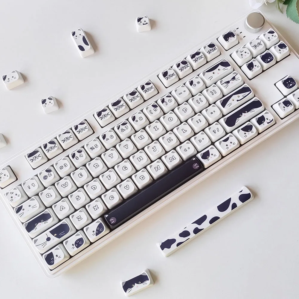 Aulidtech Black White Cat Head keycaps MAO Profile PBT 134 Keys for Mechanical Keyboard Cherry/ XDA/OEM/MDA