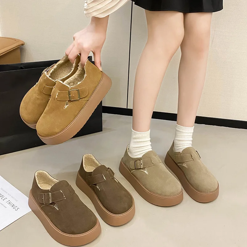 Casual Woman Shoe Round Toe Female Footwear Slip-on Clogs Platform Autumn Retro Winter Dress Slip On New Creepers Fall PU Lace-U