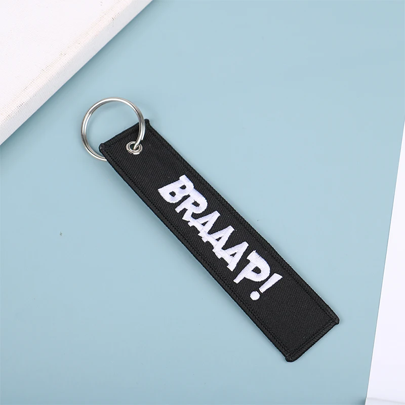 Motorcycle Keychain Car Embroidery Key Chain Gifts Tag Key Fobs Holder Loud Noise Loud Pipes Team Save Lives Keychain